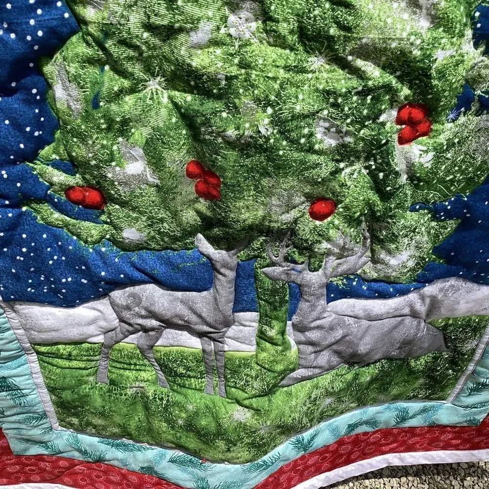 NWT. Christmas Forest Tree with Deer Lap Quilt Hand Crafted